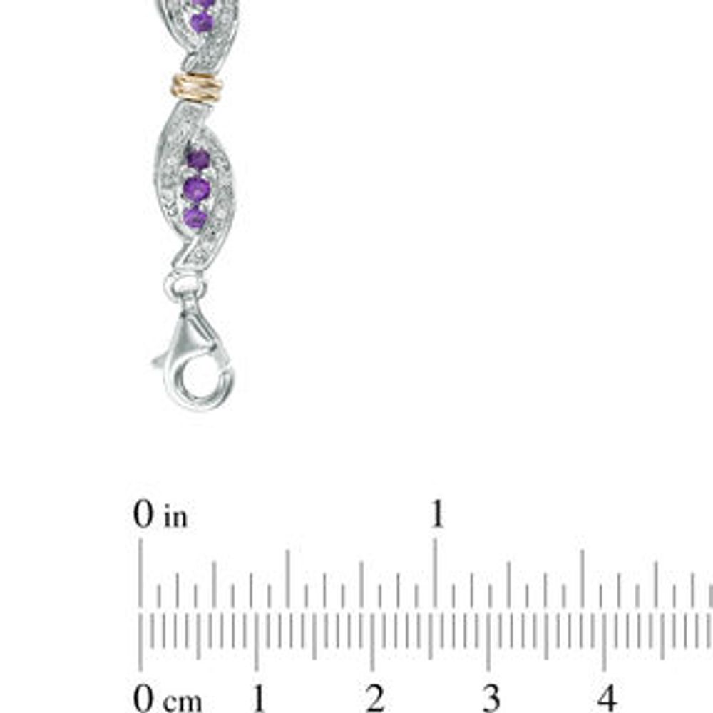 Amethyst and 0.23 CT. T.W. Diamond Three Stone Bracelet in Sterling Silver and 10K Gold - 7.25"|Peoples Jewellers