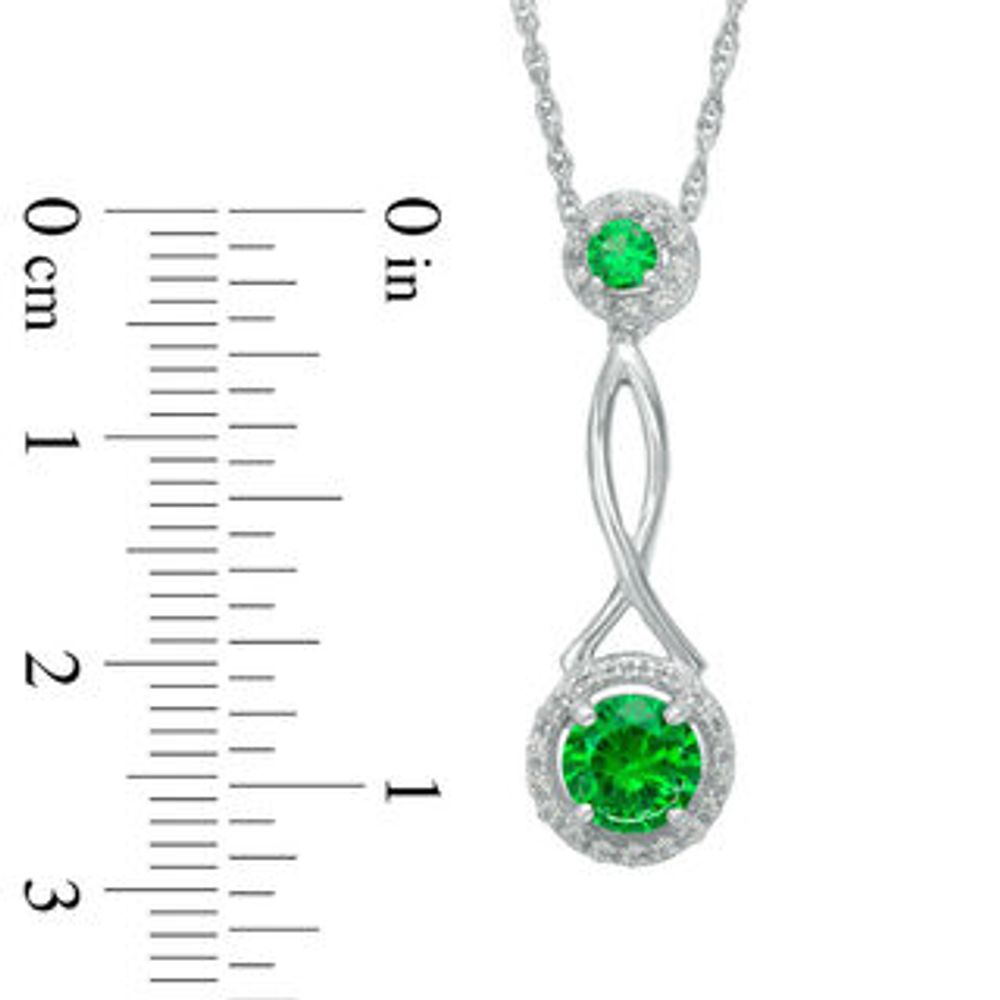 6.0mm Lab-Created Emerald and 0.11 CT. T.W. Diamond Frame Pendulum Pendant in Sterling Silver|Peoples Jewellers