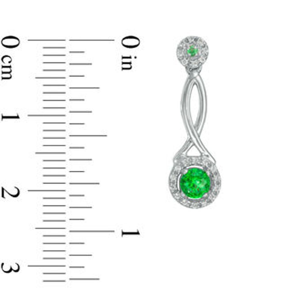 Lab-Created Emerald and 0.18 CT. T.W. Diamond Frame Pendulum Drop Earrings in Sterling Silver|Peoples Jewellers