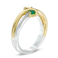 Lab-Created Emerald and Diamond Accent Split Shank Bypass Ring in Sterling Silver and 10K Gold|Peoples Jewellers