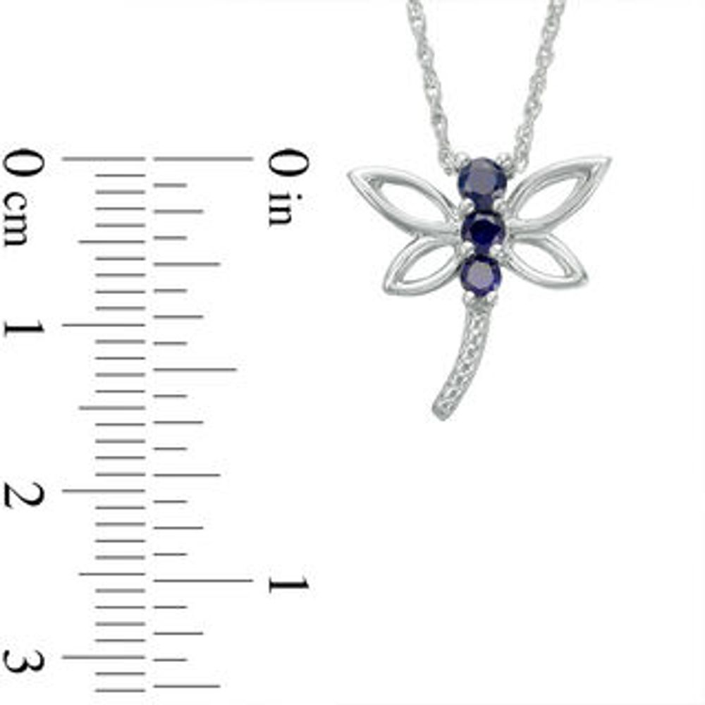 Lab-Created Blue Sapphire Beaded Dragonfly Pendant in Sterling Silver|Peoples Jewellers