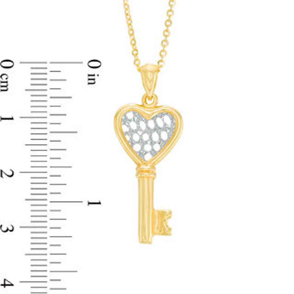 Made in Italy Diamond-Cut Lattice Heart-Top Key Pendant in 10K Two-Tone Gold|Peoples Jewellers