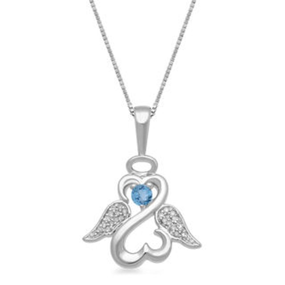 Open Hearts by Jane Seymour™ 2.5mm Blue Topaz and Diamond Accent Angel Wings and Halo Pendant in Sterling Silver|Peoples Jewellers