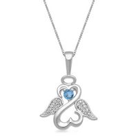 Open Hearts by Jane Seymour™ 2.5mm Blue Topaz and Diamond Accent Angel Wings and Halo Pendant in Sterling Silver|Peoples Jewellers