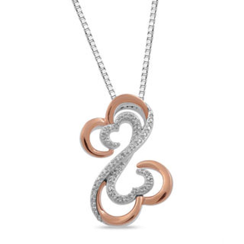 Open Hearts by Jane Seymour™ 0.04 CT. T.W. Diamond Layered Pendant in Sterling Silver and 10K Rose Gold|Peoples Jewellers