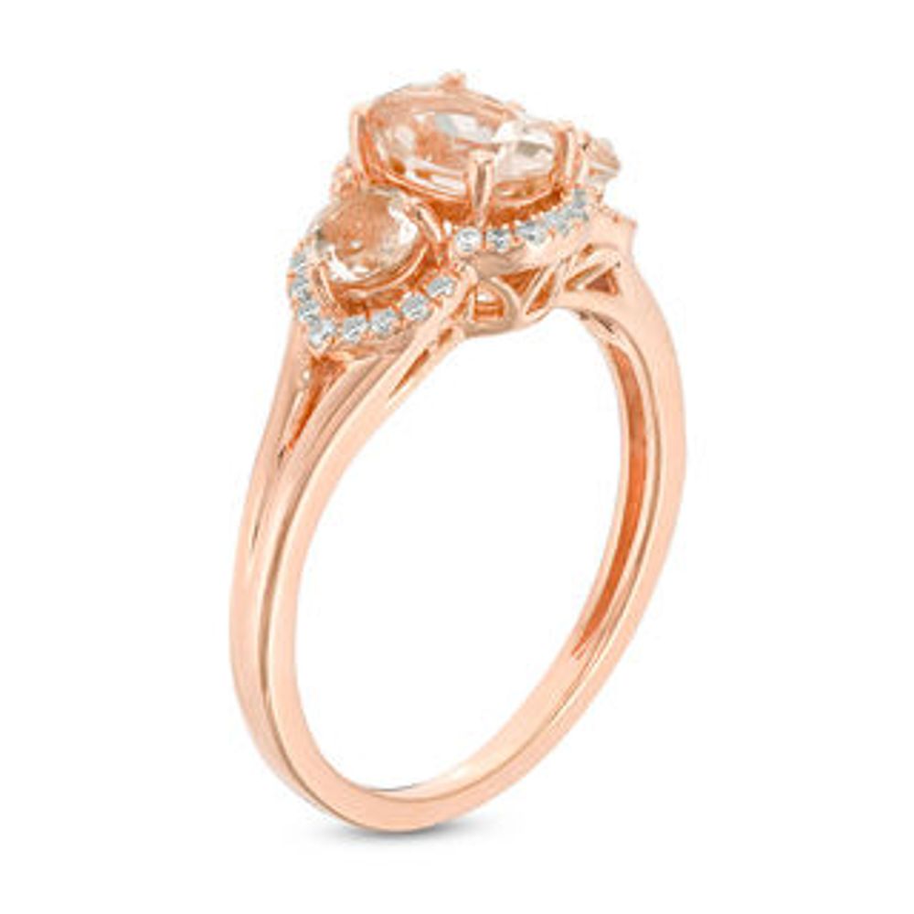 Oval Morganite and 0.12 CT. T.W. Diamond Frame Three Stone Ring in 10K Rose Gold|Peoples Jewellers