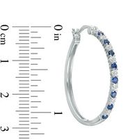 Alternating Lab-Created Blue and White Sapphire Hoop Earrings in Sterling Silver|Peoples Jewellers