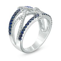 Vera Wang Love Collection 0.30 CT. T.W. Diamond and Blue Sapphire Open Twist Ring in Sterling Silver|Peoples Jewellers