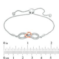Diamond Accent Infinity and Heart Bolo Bracelet in Sterling Silver and 10K Rose Gold - 9.5"|Peoples Jewellers
