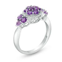 Amethyst Cluster and 0.09 CT. T.W. Diamond Frame Tri-Sides Ring in Sterling Silver|Peoples Jewellers