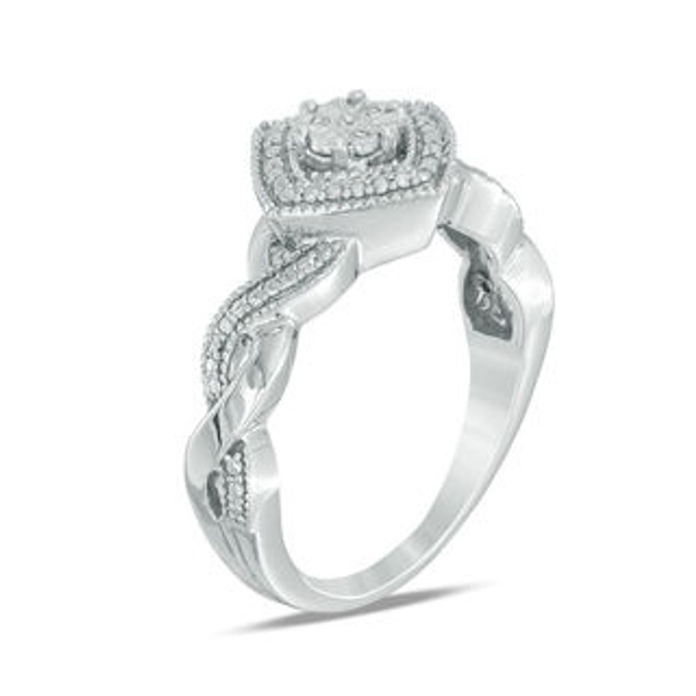 Diamond Accent Tilted Cushion Frame Twist Shank Ring in Sterling Silver|Peoples Jewellers