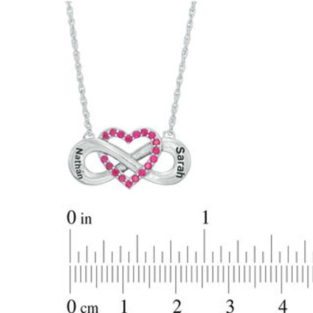 Couple's Simulated Birthstone Heart with Infinity Necklace in Sterling Silver (1 Stone and 2 Names)|Peoples Jewellers