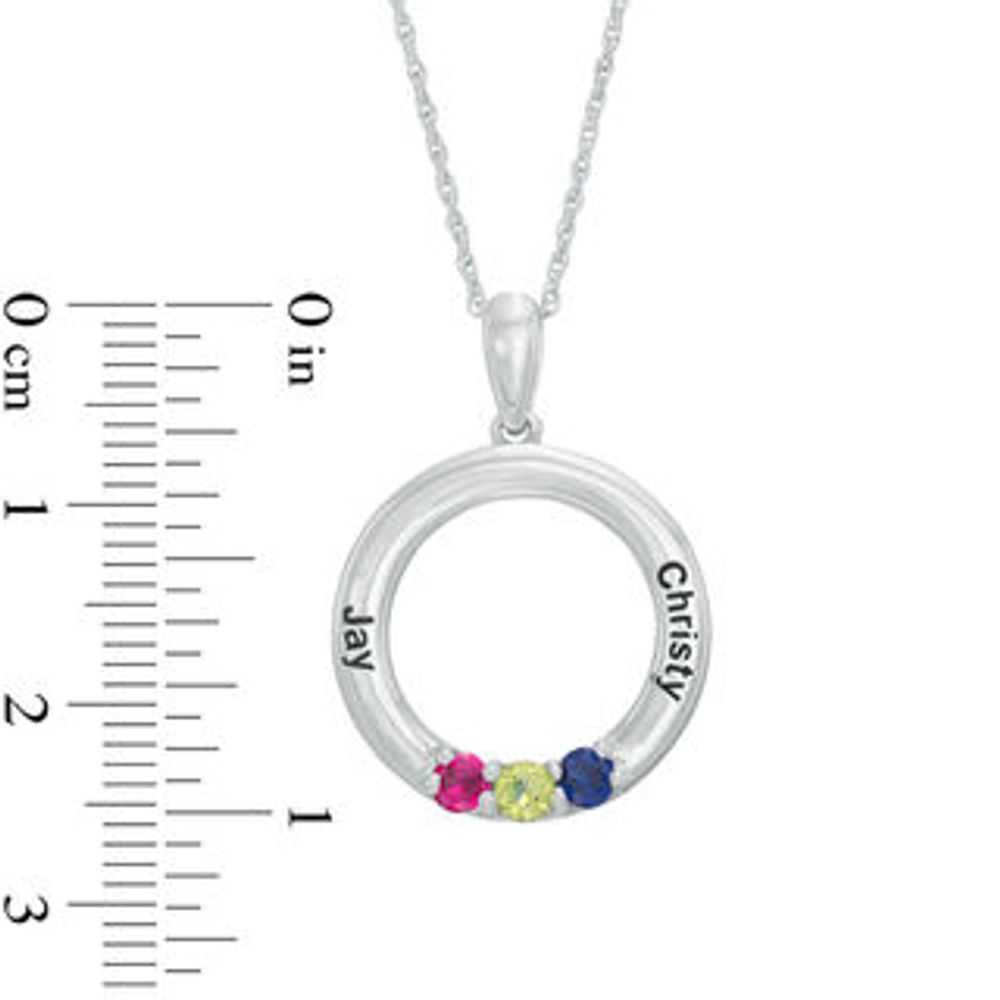 Mother's Simulated Birthstone Circle Pendant in Sterling Silver (3 Stones and 2 Names)|Peoples Jewellers