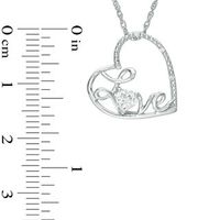 4.0mm Lab-Created Sapphire and Diamond Accent Cursive "Love" Tilted Heart Pendant in Sterling Silver|Peoples Jewellers