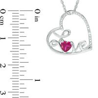 4.0mm Lab-Created Ruby and Diamond Accent Cursive "Love" Tilted Heart Pendant in Sterling Silver|Peoples Jewellers