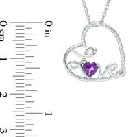 4.0mm Amethyst and Diamond Accent Cursive "Love" Tilted Heart Pendant in Sterling Silver|Peoples Jewellers