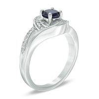 5.0mm Lab-Created Blue Sapphire and Diamond Accent Swirl Frame Split Shank Ring in Sterling Silver|Peoples Jewellers