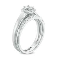 1/5 CT. T.W. Diamond Cushion Frame Bridal Set in Sterling Silver (1 Line)|Peoples Jewellers