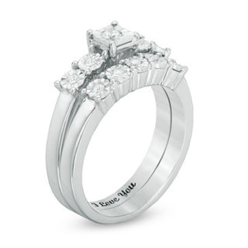 1/8 CT. T.W. Diamond Five Stone Bridal Set in Sterling Silver (1 Line)|Peoples Jewellers