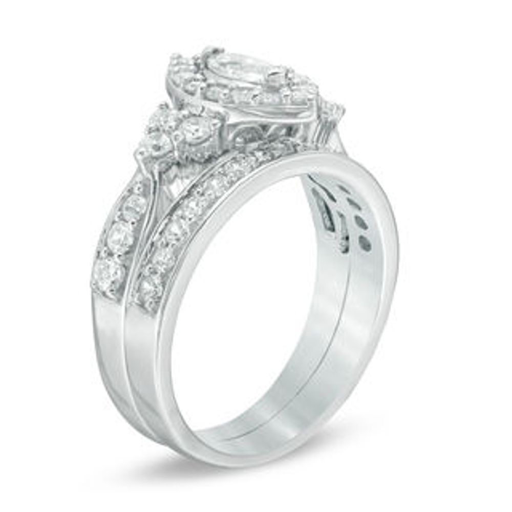1.20 CT. T.W. Marquise Diamond Frame Tri-Sides Bridal Set in 10K White Gold|Peoples Jewellers