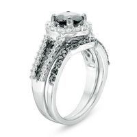 1.95 CT. T.W. Enhanced Black and White Diamond Frame Multi-Row Bridal Set in 14K White Gold|Peoples Jewellers