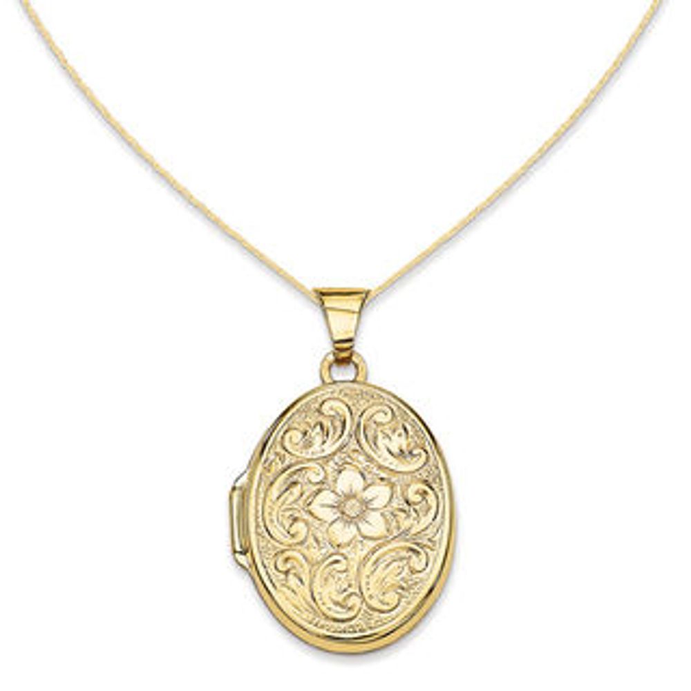 Oval Scroll Floral Locket in 14K Gold|Peoples Jewellers