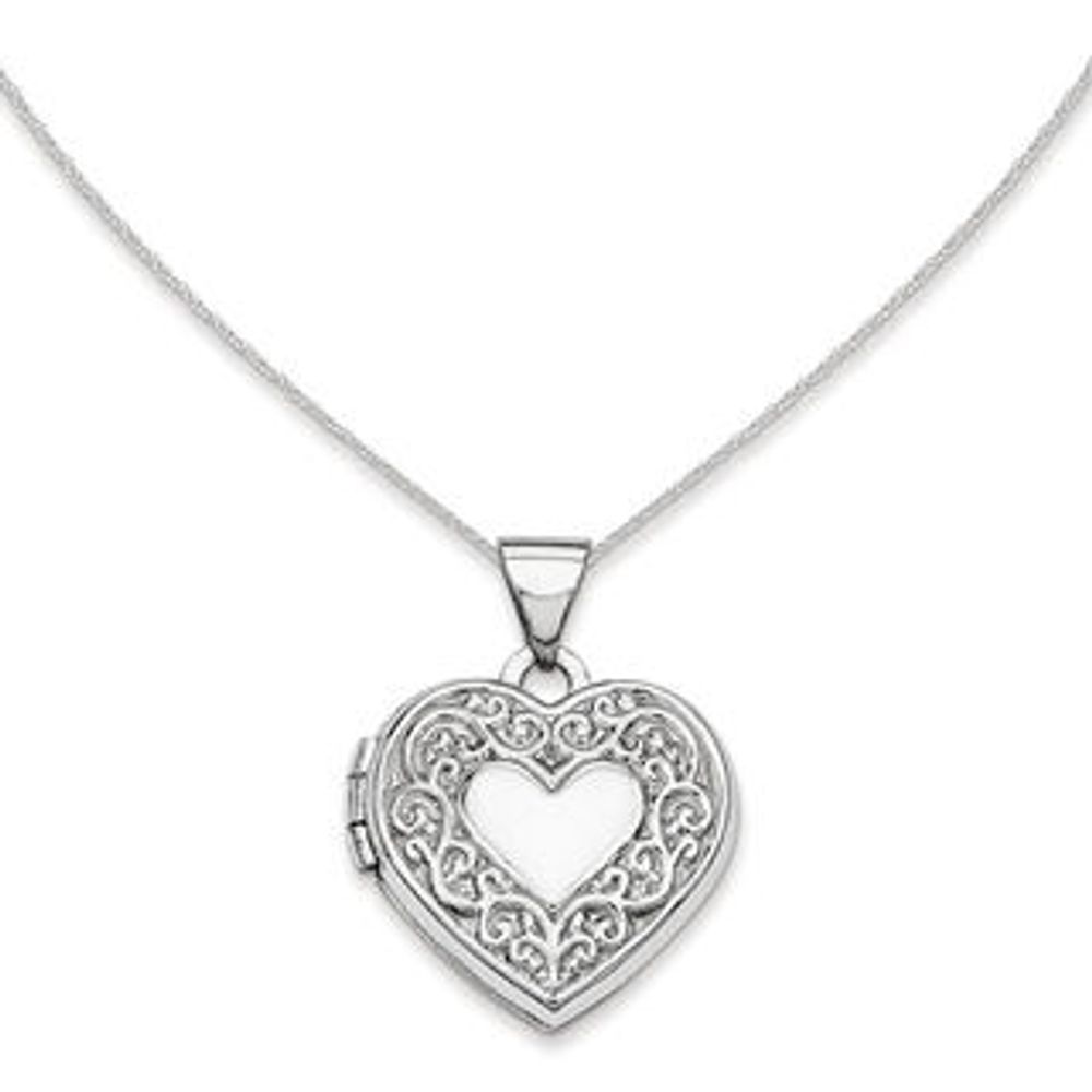 Scroll Frame Heart Locket in 14K White Gold|Peoples Jewellers