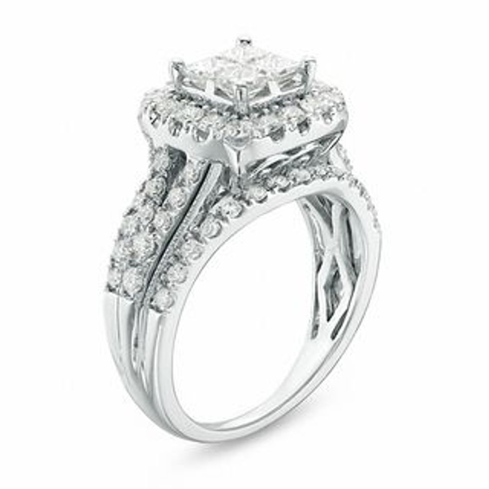 1.50 CT. T.W. Quad Princess-Cut Diamond Frame Multi-Row Engagement Ring in 14K White Gold|Peoples Jewellers