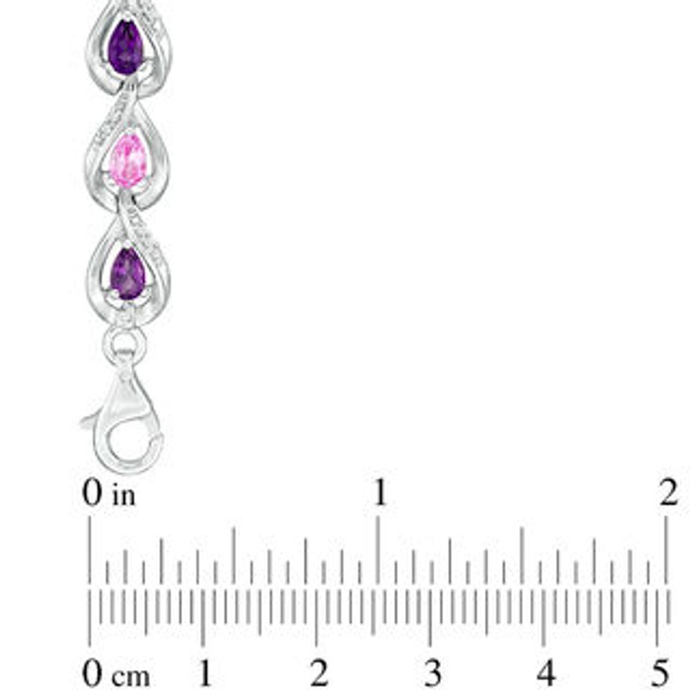 Amethyst, Lab-Created Pink Sapphire and 0.15 CT. T.W. Diamond Link Bracelet in Sterling Silver - 7.5"|Peoples Jewellers