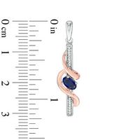 Oval Lab-Created Blue Sapphire and Diamond Accent Linear Swirl Drop Earrings in Sterling Silver and 10K Rose Gold|Peoples Jewellers