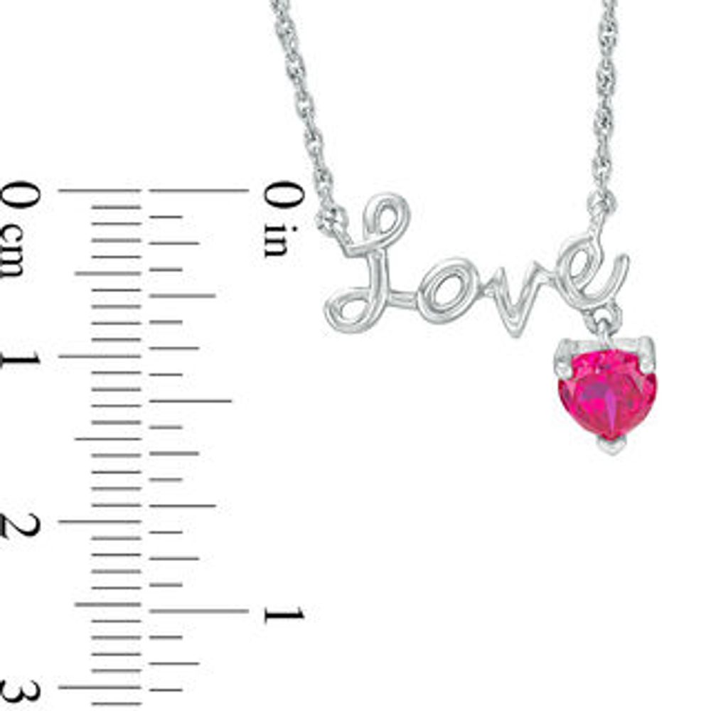 6.0mm Heart-Shaped Lab-Created Ruby Charm and Cursive "Love" Necklace in Sterling Silver|Peoples Jewellers