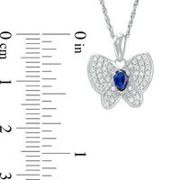 Pear-Shaped Lab-Created Blue Sapphire and 0.18 CT. T.W. Diamond Butterfly Pendant in Sterling Silver|Peoples Jewellers