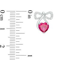 6.0mm Heart-Shaped Lab-Created Ruby and 0.11 CT. T.W. Diamond Bow Drop Earrings in Sterling Silver|Peoples Jewellers