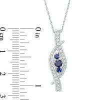 Lab-Created Blue Sapphire and Diamond Accent Three Stone Swirl Pendant in Sterling Silver|Peoples Jewellers