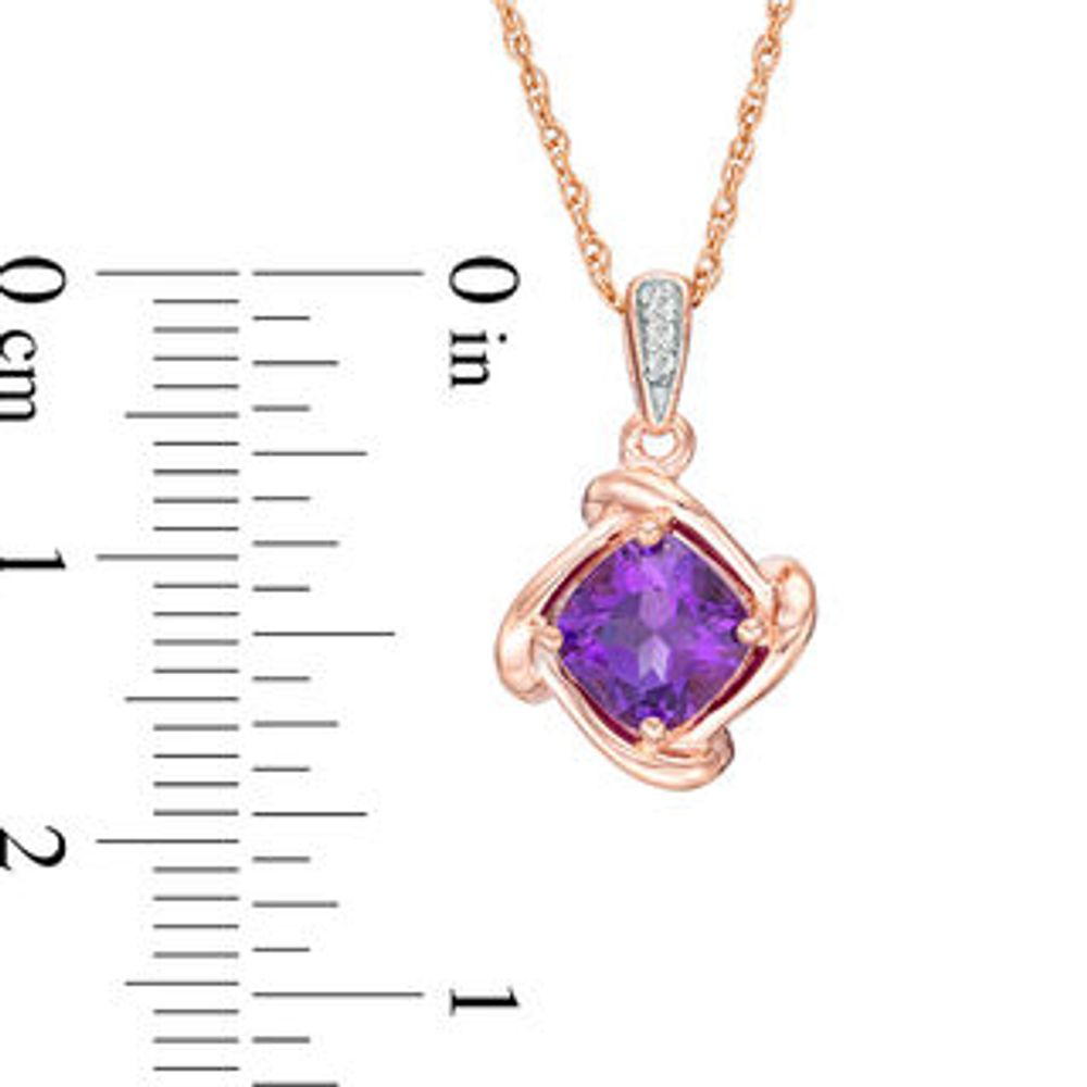 6.0mm Cushion-Cut Amethyst and Diamond Accent Tilted Swirl Frame Pendant in 10K Rose Gold|Peoples Jewellers