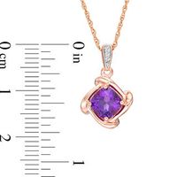 6.0mm Cushion-Cut Amethyst and Diamond Accent Tilted Swirl Frame Pendant in 10K Rose Gold|Peoples Jewellers
