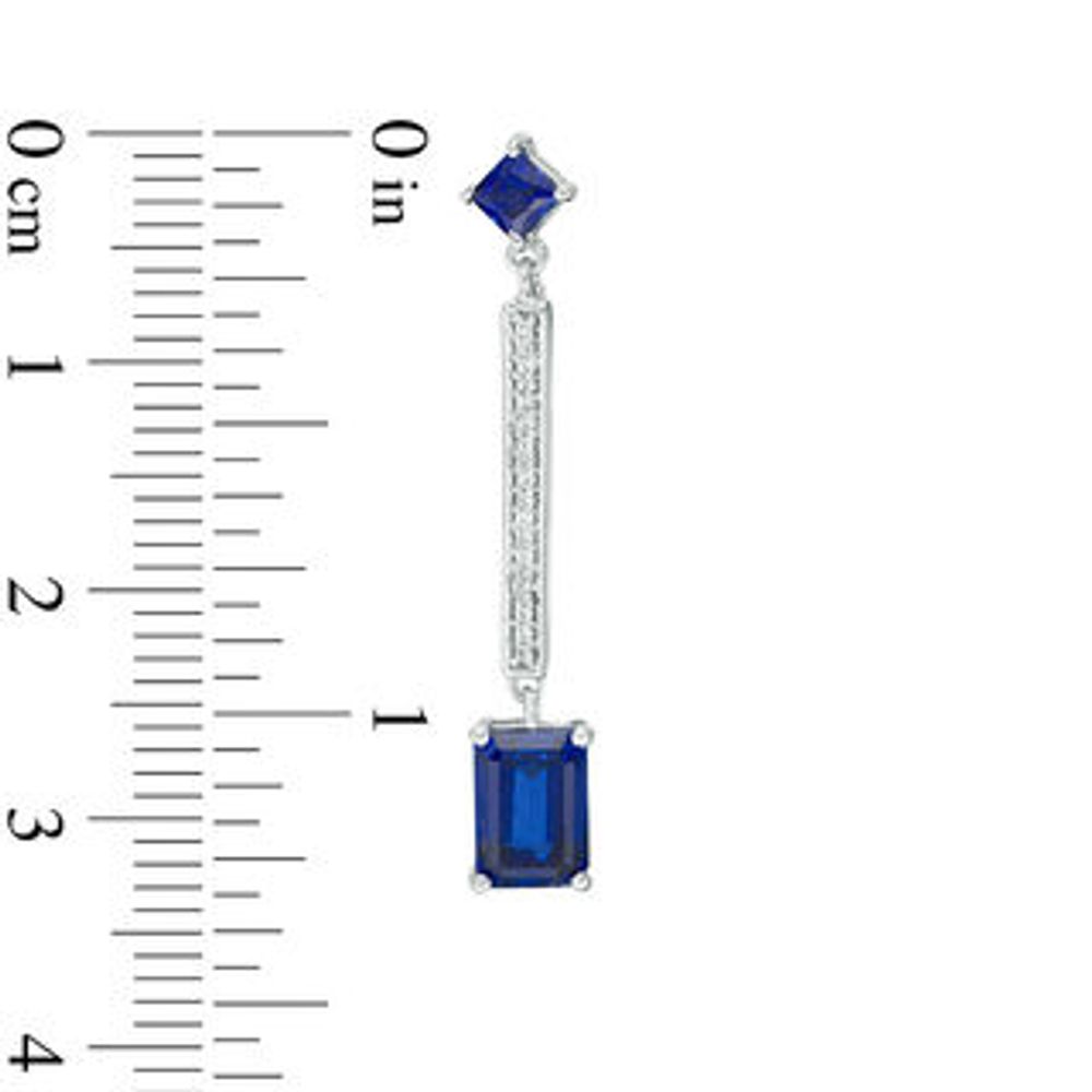 Lab-Created Blue Sapphire and 0.09 CT. T.W. Diamond Linear Drop Earrings in Sterling Silver|Peoples Jewellers