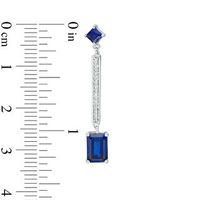 Lab-Created Blue Sapphire and 0.09 CT. T.W. Diamond Linear Drop Earrings in Sterling Silver|Peoples Jewellers