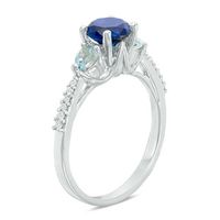 6.2mm Lab-Created Blue Sapphire, Aquamarine and Diamond Accent Three Stone Ring in 10K White Gold|Peoples Jewellers