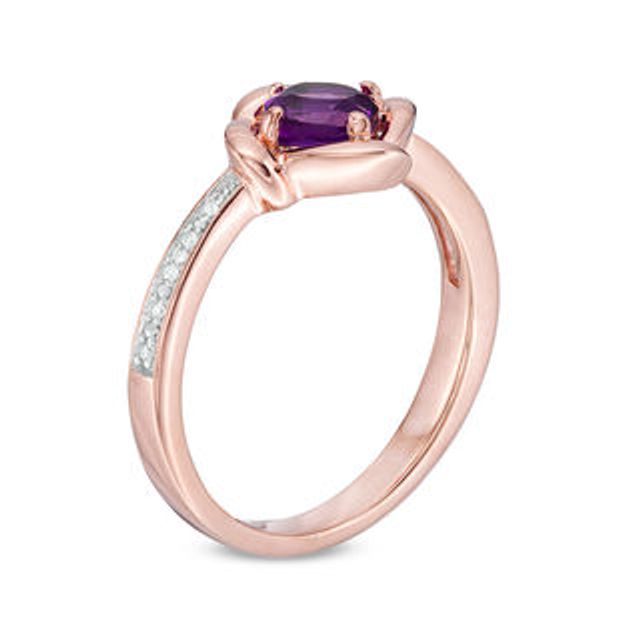 5.0mm Cushion-Cut Amethyst and Diamond Accent Tilted Swirl Frame Ring in 10K Rose Gold|Peoples Jewellers