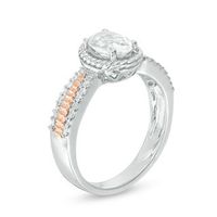Oval Lab-Created White Sapphire and 0.09 CT. T.W. Diamond Rope Frame Ring in Sterling Silver and 10K Rose Gold|Peoples Jewellers