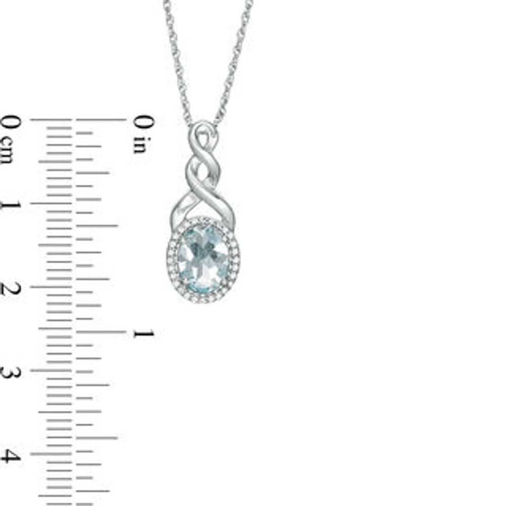 Oval Aquamarine and Diamond Accent Frame Twist Pendant in Sterling Silver|Peoples Jewellers