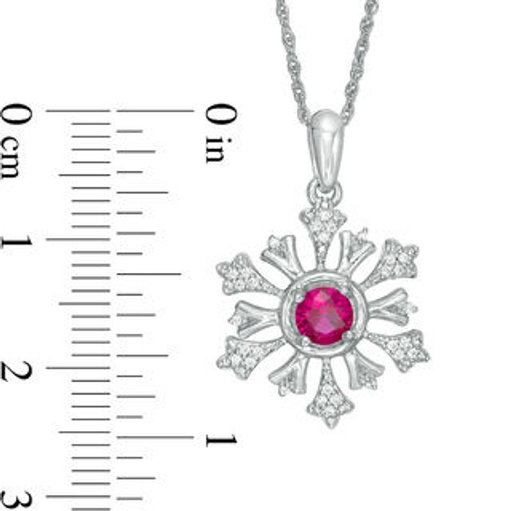 4.5mm Lab-Created Ruby and 0.09 CT. T.W. Diamond Snowflake Pendant in Sterling Silver|Peoples Jewellers