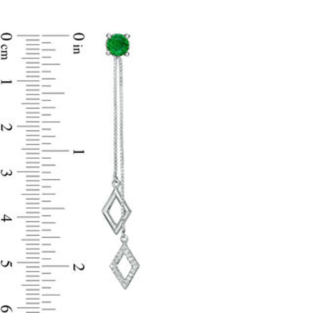 5.0mm Lab-Created Emerald and 0.11 CT. T.W. Diamond Two Strand Kite-Shaped Drop Earrings in Sterling Silver|Peoples Jewellers