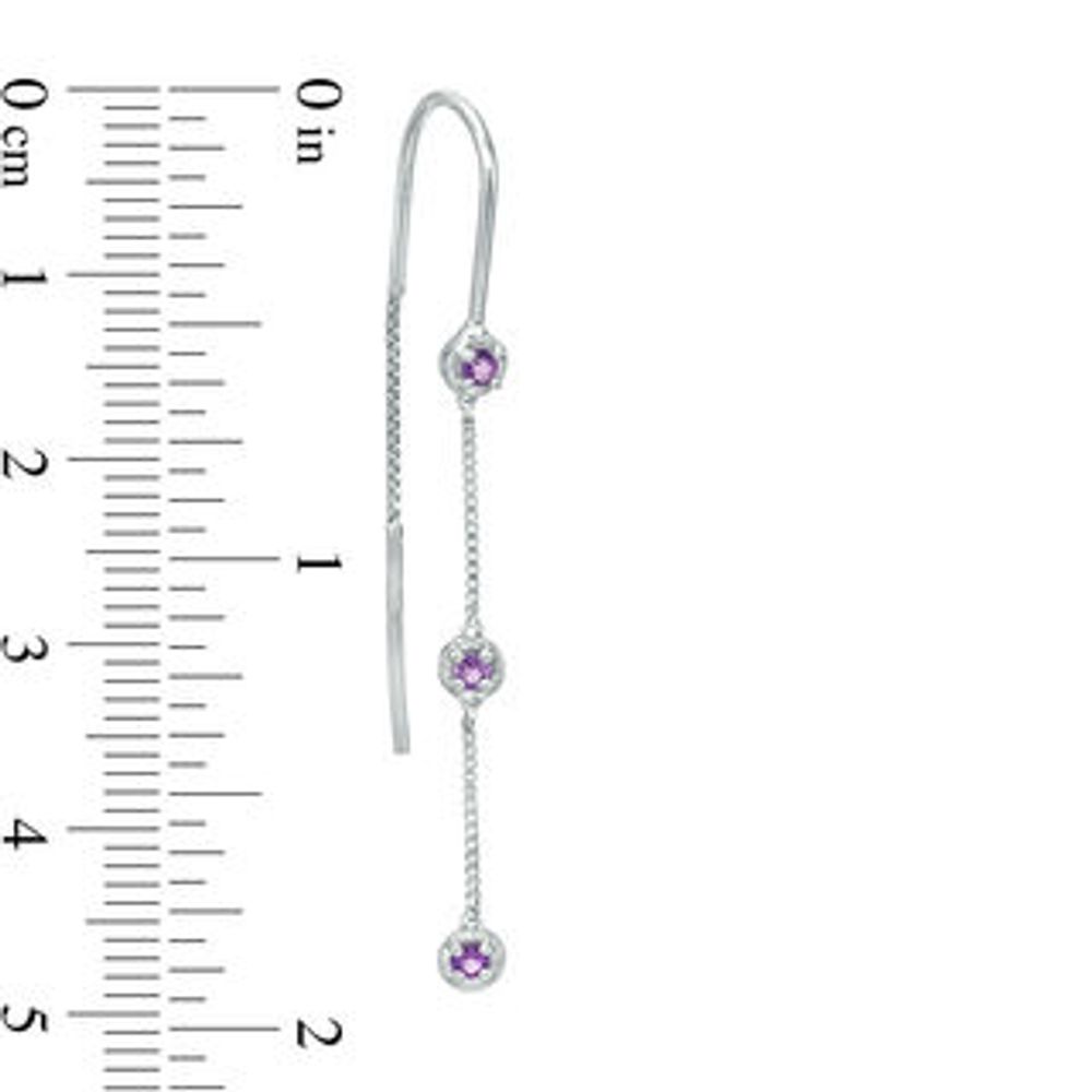 Amethyst Three Stone Threader Earrings in Sterling Silver|Peoples Jewellers