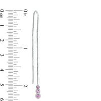 Lab-Created Pink Sapphire Three Stone Threader Earrings in Sterling Silver|Peoples Jewellers
