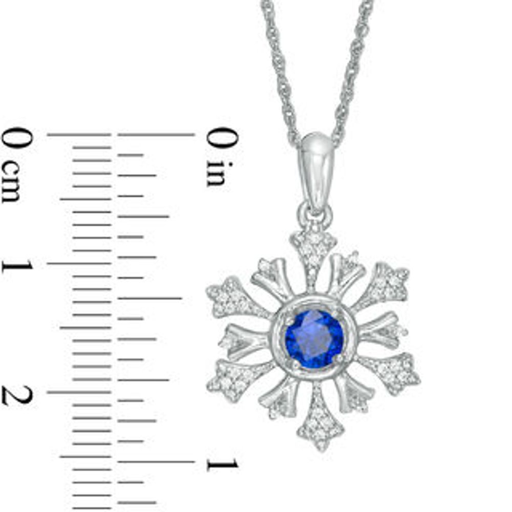 4.5mm Lab-Created Sapphire and 0.09 CT. T.W. Diamond Snowflake Pendant in Sterling Silver|Peoples Jewellers