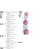 Lab-Created Pink Sapphire and 0.09 CT. T.W. Diamond Alternating Circle Crawler Earrings in Sterling Silver|Peoples Jewellers