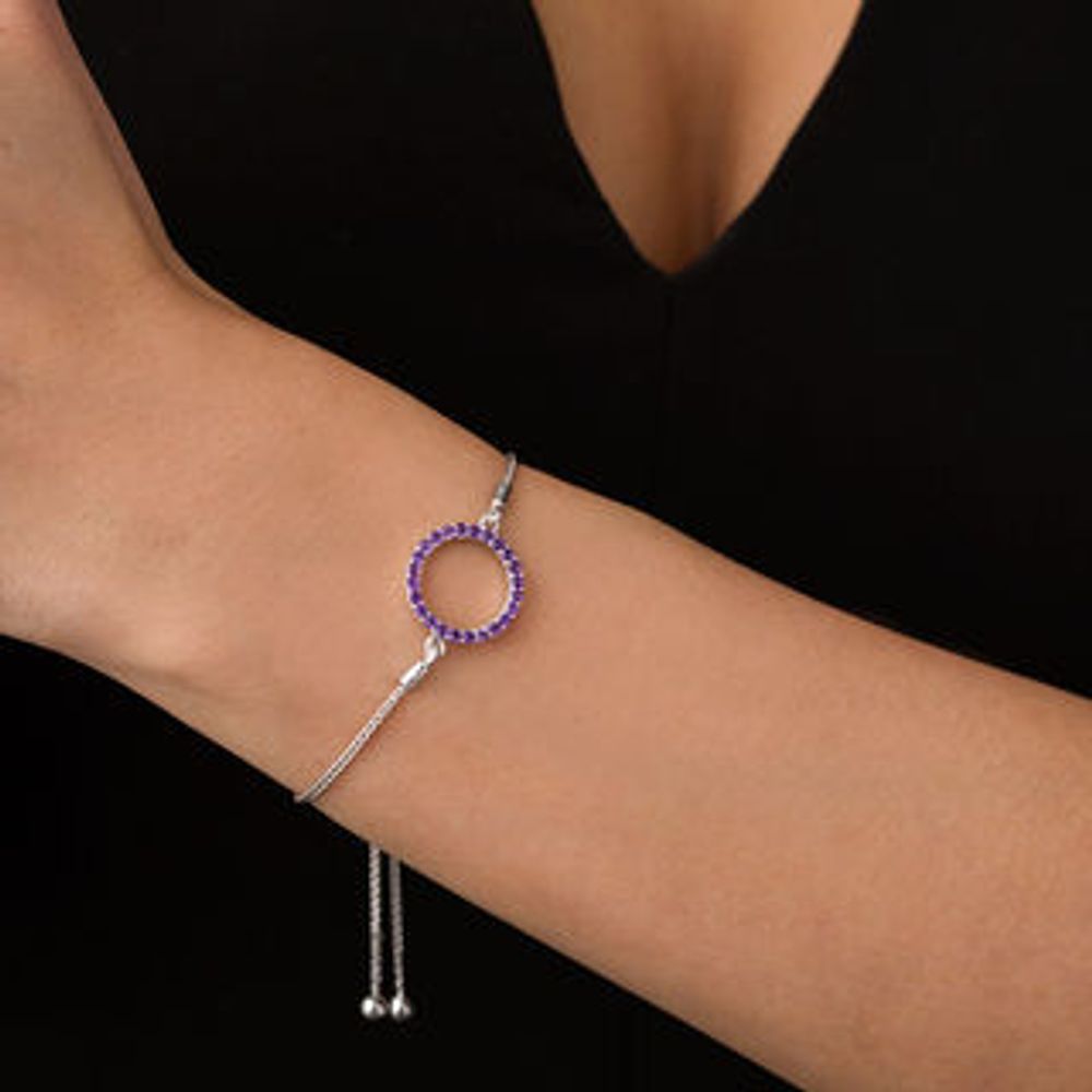 Amethyst Circle Bolo Bracelet in Sterling Silver - 9.5"|Peoples Jewellers