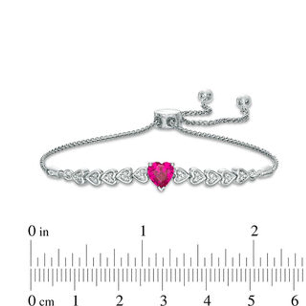 6.0mm Heart-Shaped Lab-Created Ruby and Diamond Accent Bolo Bracelet in Sterling Silver - 9.5"|Peoples Jewellers